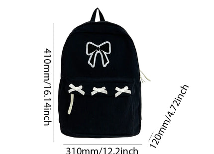 Y2K Girls Cute Bowknot Laptop Backpack Fashion Casual Corduroy Bow Student Backpack Large Capacity Travel Backpack Shoulder Bag
