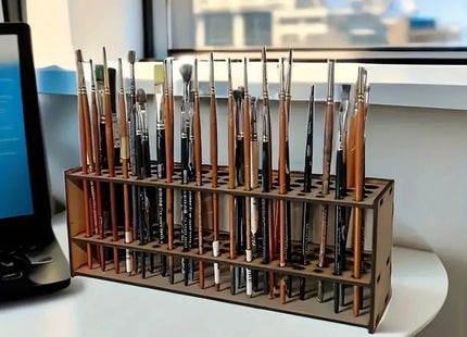 67-Slot Premium Wooden Brush Holder - Durable Artist Desk Organizer, Pencil & Paint Brushes Storage, Elegant Art & Craft Supplie