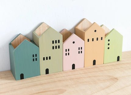 Cartoon House Wooden Pen Holder Pencil container Makeup Brush Stationery storage box Student/ Office Desktop Storage Organiser