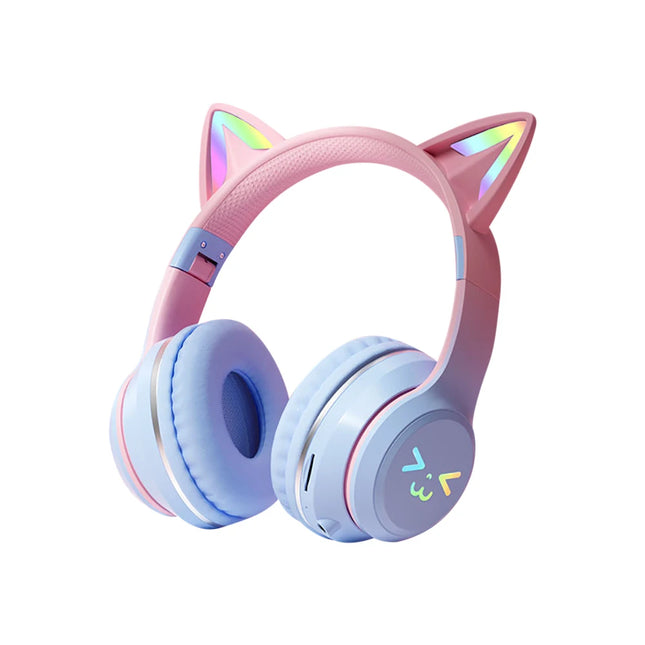Gradient wireless Headphones RGB cute cat ear Bluetooth E...