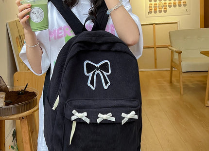 Y2K Girls Cute Bowknot Laptop Backpack Fashion Casual Corduroy Bow Student Backpack Large Capacity Travel Backpack Shoulder Bag