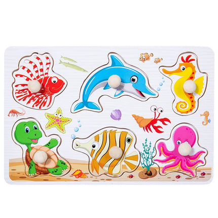 Wooden Puzzles Montessori Baby Toys Cartoon Animal Fruit Traffic Hand Grab Boards Cognition Jigsaw Puzzle Kids Educational Games