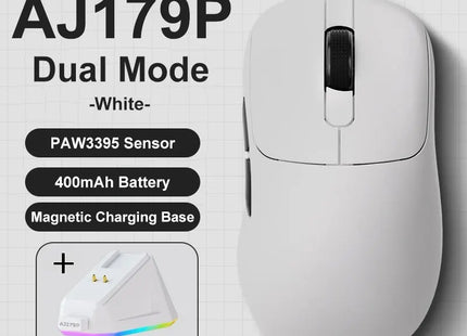 AJAZZ AJ179 PRO PAW3395 Lightweight Wired Wireless Mouse with Magnetic Charging Base Ergonomic Macro Gaming Mouse for PC Laptop