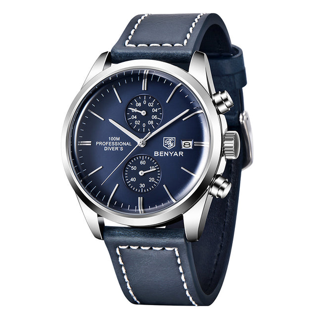 1pc New BENYAR Men's PU Leather Quartz Wristwatch, Men's ...